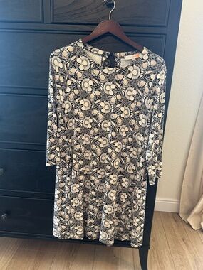 LOFT Black and Cream  Floral Long-Sleeve Dress